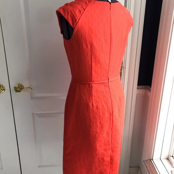 Tahari Arthur S. Levine Sheath Dress, Orange Sleeveless Textured Lined, Size 8 - Picture 10 of 12